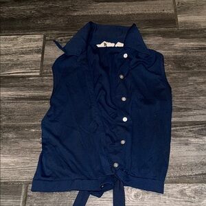 Navy Sleeveless Button-Up Top 60s 70s vintage top